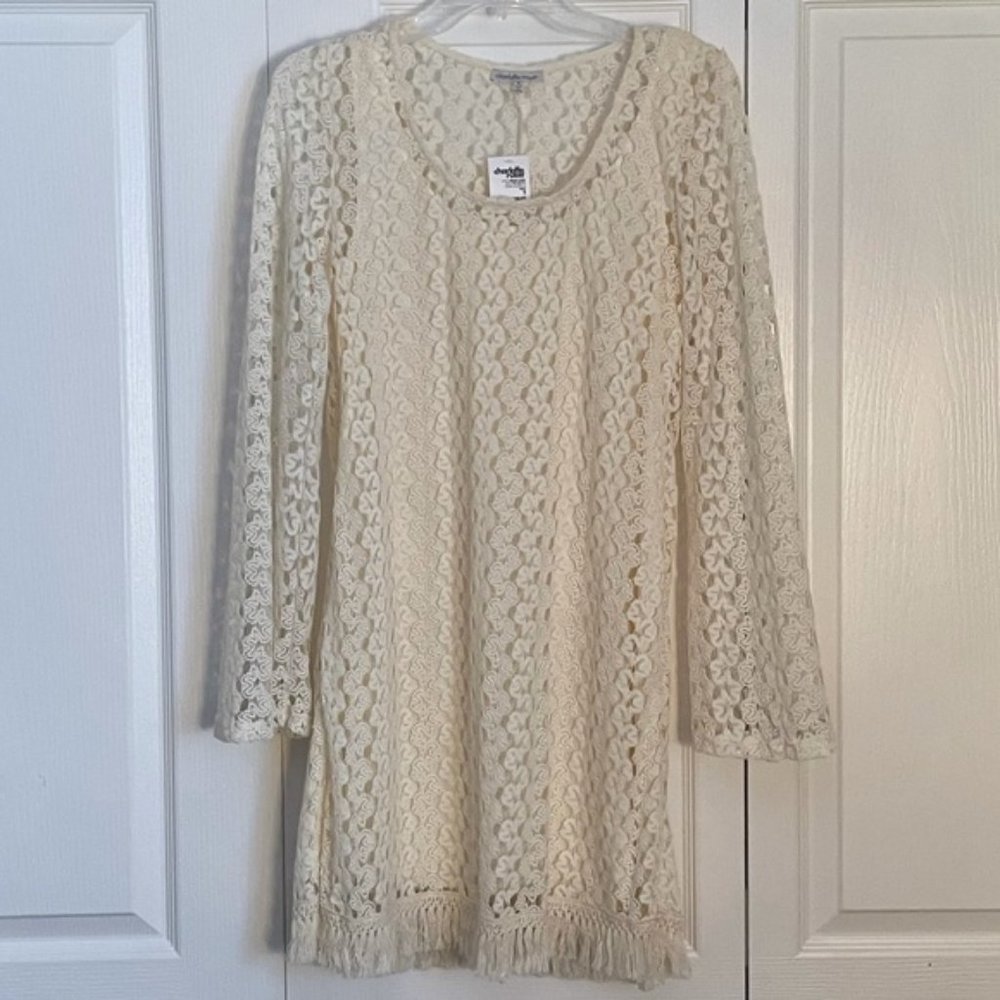 Cream Charlotte Russe long-sleeved lace mini dress